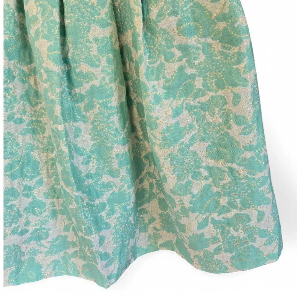 J Howard Brocade Fit & Flare Sleeveless Dress Aqua Floral Metallic Size 8 - Picture 6 of 10